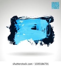 Blue brush stroke and texture. Grunge vector abstract hand - painted element. Underline and border design.