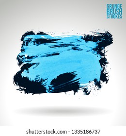Blue brush stroke and texture. Grunge vector abstract hand - painted element. Underline and border design.