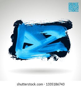 Blue brush stroke and texture. Grunge vector abstract hand - painted element. Underline and border design.
