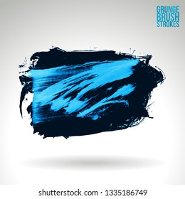 Blue brush stroke and texture. Grunge vector abstract hand - painted element. Underline and border design.
