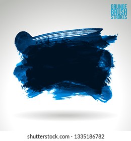 Blue brush stroke and texture. Grunge vector abstract hand - painted element. Underline and border design.