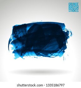 Blue brush stroke and texture. Grunge vector abstract hand - painted element. Underline and border design.
