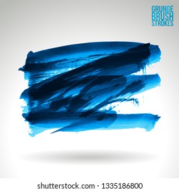 Blue brush stroke and texture. Grunge vector abstract hand - painted element. Underline and border design.
