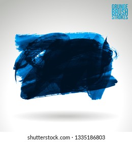Blue brush stroke and texture. Grunge vector abstract hand - painted element. Underline and border design.