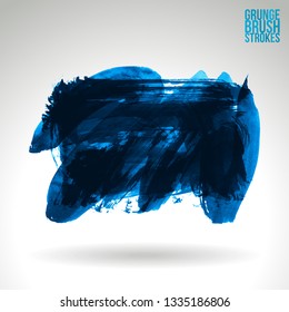 Blue brush stroke and texture. Grunge vector abstract hand - painted element. Underline and border design.