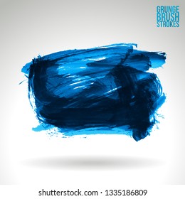 Blue brush stroke and texture. Grunge vector abstract hand - painted element. Underline and border design.