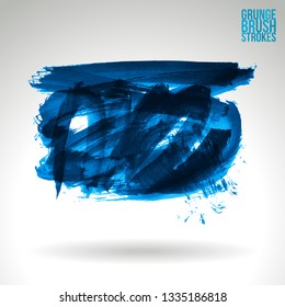 Blue brush stroke and texture. Grunge vector abstract hand - painted element. Underline and border design.