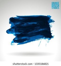 Blue brush stroke and texture. Grunge vector abstract hand - painted element. Underline and border design.