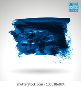 Blue brush stroke and texture. Grunge vector abstract hand - painted element. Underline and border design.