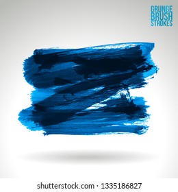 Blue brush stroke and texture. Grunge vector abstract hand - painted element. Underline and border design.