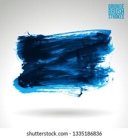 Blue brush stroke and texture. Grunge vector abstract hand - painted element. Underline and border design.