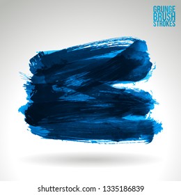Blue brush stroke and texture. Grunge vector abstract hand - painted element. Underline and border design.