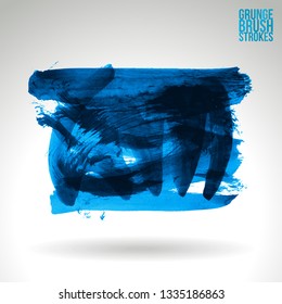 Blue brush stroke and texture. Grunge vector abstract hand - painted element. Underline and border design.