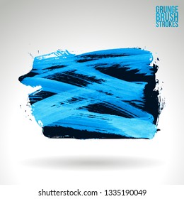 Blue brush stroke and texture. Grunge vector abstract hand - painted element. Underline and border design.