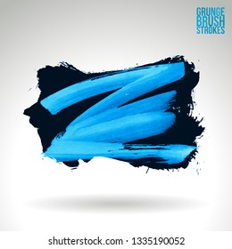 Blue brush stroke and texture. Grunge vector abstract hand - painted element. Underline and border design.