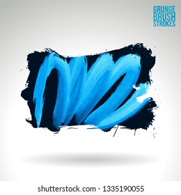 Blue brush stroke and texture. Grunge vector abstract hand - painted element. Underline and border design.