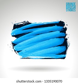 Blue brush stroke and texture. Grunge vector abstract hand - painted element. Underline and border design.