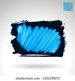 Blue brush stroke and texture. Grunge vector abstract hand - painted element. Underline and border design.
