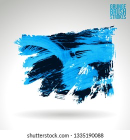 Blue brush stroke and texture. Grunge vector abstract hand - painted element. Underline and border design.