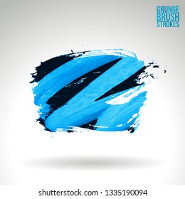 Blue brush stroke and texture. Grunge vector abstract hand - painted element. Underline and border design.