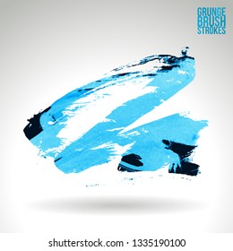 Blue brush stroke and texture. Grunge vector abstract hand - painted element. Underline and border design.