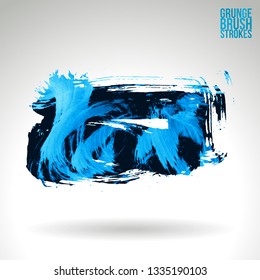 Blue brush stroke and texture. Grunge vector abstract hand - painted element. Underline and border design.