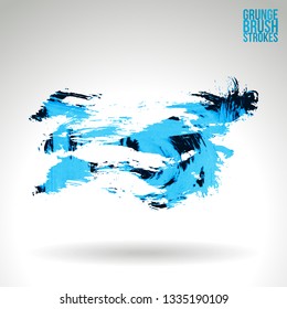 Blue brush stroke and texture. Grunge vector abstract hand - painted element. Underline and border design.