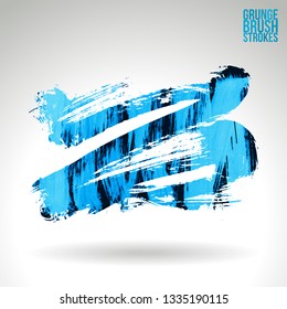 Blue brush stroke and texture. Grunge vector abstract hand - painted element. Underline and border design.