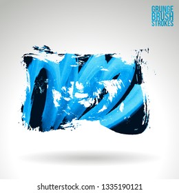 Blue brush stroke and texture. Grunge vector abstract hand - painted element. Underline and border design.