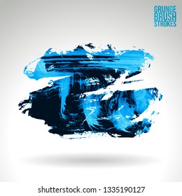Blue brush stroke and texture. Grunge vector abstract hand - painted element. Underline and border design.
