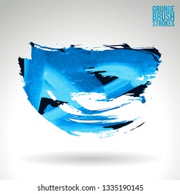 Blue brush stroke and texture. Grunge vector abstract hand - painted element. Underline and border design.