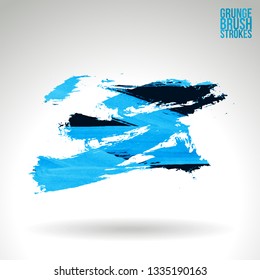Blue brush stroke and texture. Grunge vector abstract hand - painted element. Underline and border design.