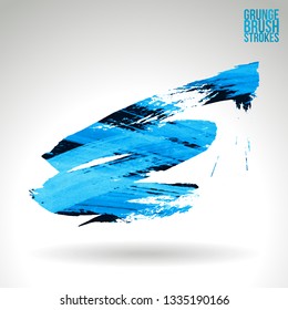 Blue brush stroke and texture. Grunge vector abstract hand - painted element. Underline and border design.