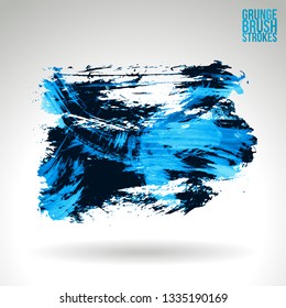 Blue brush stroke and texture. Grunge vector abstract hand - painted element. Underline and border design.