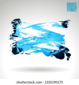 Blue brush stroke and texture. Grunge vector abstract hand - painted element. Underline and border design.