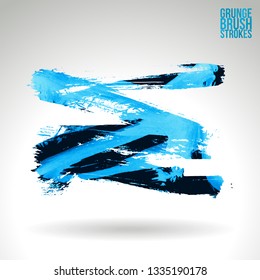 Blue brush stroke and texture. Grunge vector abstract hand - painted element. Underline and border design.