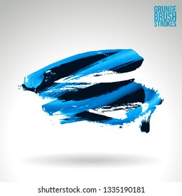 Blue brush stroke and texture. Grunge vector abstract hand - painted element. Underline and border design.