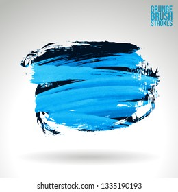 Blue brush stroke and texture. Grunge vector abstract hand - painted element. Underline and border design.