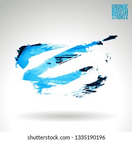 Blue brush stroke and texture. Grunge vector abstract hand - painted element. Underline and border design.