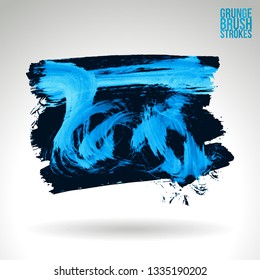 Blue brush stroke and texture. Grunge vector abstract hand - painted element. Underline and border design.