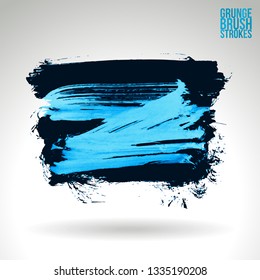 Blue brush stroke and texture. Grunge vector abstract hand - painted element. Underline and border design.