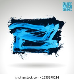 Blue brush stroke and texture. Grunge vector abstract hand - painted element. Underline and border design.