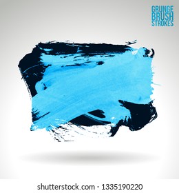 Blue brush stroke and texture. Grunge vector abstract hand - painted element. Underline and border design.