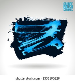 Blue brush stroke and texture. Grunge vector abstract hand - painted element. Underline and border design.
