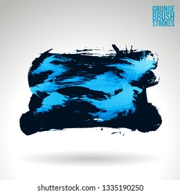 Blue brush stroke and texture. Grunge vector abstract hand - painted element. Underline and border design.