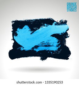 Blue brush stroke and texture. Grunge vector abstract hand - painted element. Underline and border design.