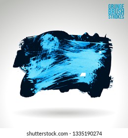 Blue brush stroke and texture. Grunge vector abstract hand - painted element. Underline and border design.