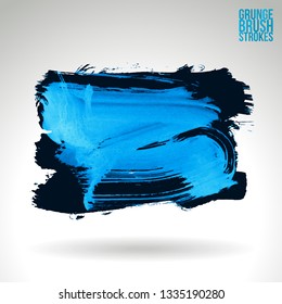 Blue brush stroke and texture. Grunge vector abstract hand - painted element. Underline and border design.