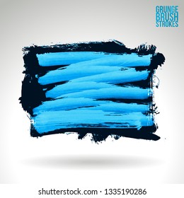Blue brush stroke and texture. Grunge vector abstract hand - painted element. Underline and border design.