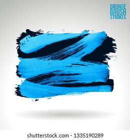 Blue brush stroke and texture. Grunge vector abstract hand - painted element. Underline and border design.